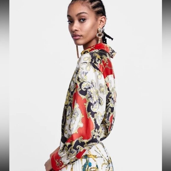 Zara AW18 Printed Chain Shirt Red Size XS - Picture 2 of 10